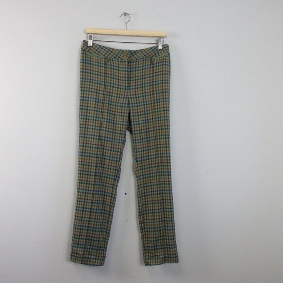 J. McLaughlin Yara Women's Ankle Pants 8 Green Check Stretch Preppy Work 410 - Picture 1 of 11